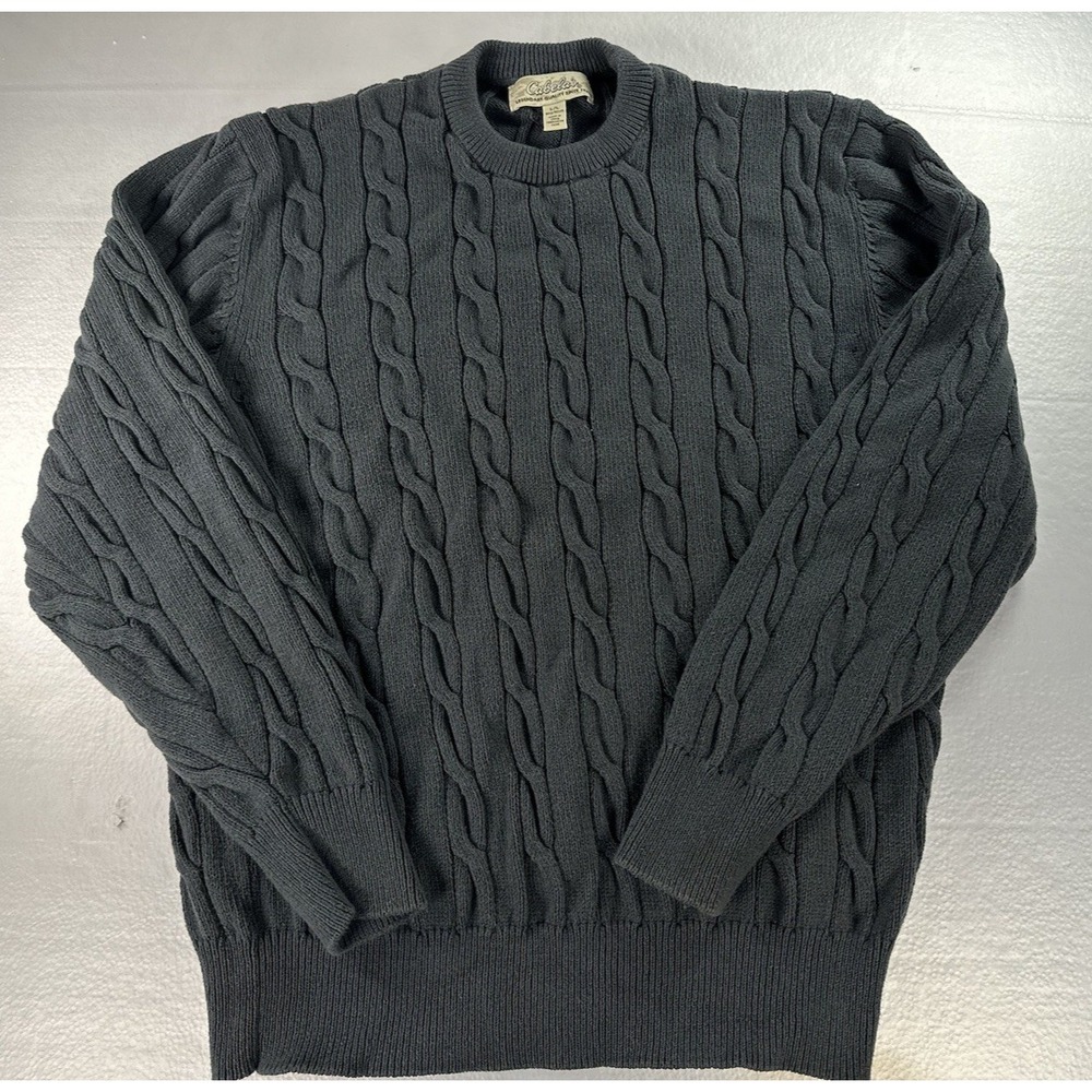 Cabela's Cable‎ Knit Sweater Gray Crewneck Heavy Knit Men's Large Regular